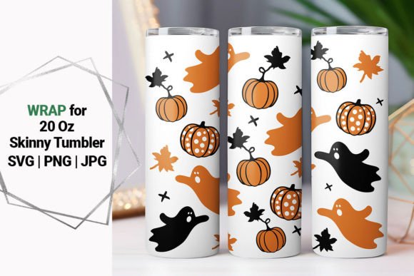 20oz Tumbler Ghost, Pumpkin Wrap