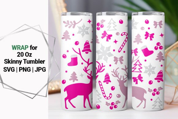 20oz Tumbler Pink Christmas Wrap, Deer