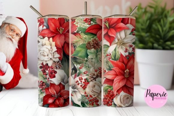 Floral Christmas Tumbler PNG