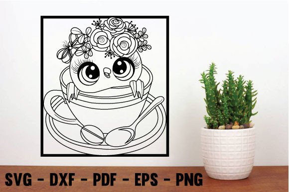 Owl Flower Cup Metal Wall Art Laser Cut