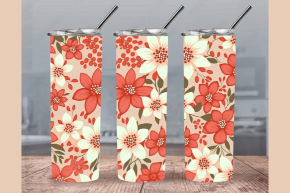 Pale Red Seamless Flower Tumbler Wrap