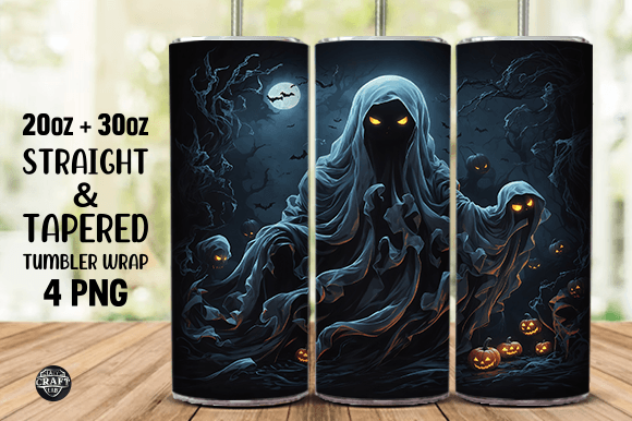Spooky Ghost Halloween Tumbler Wrap PNG
