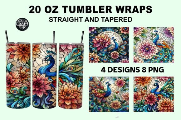 Stained Glass Peacock Dahlia Tumbler PNG