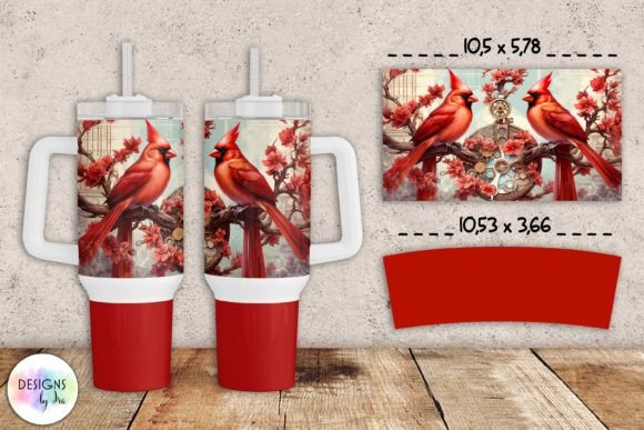 Steampunk Cardinal Birds Tumbler 40 Oz
