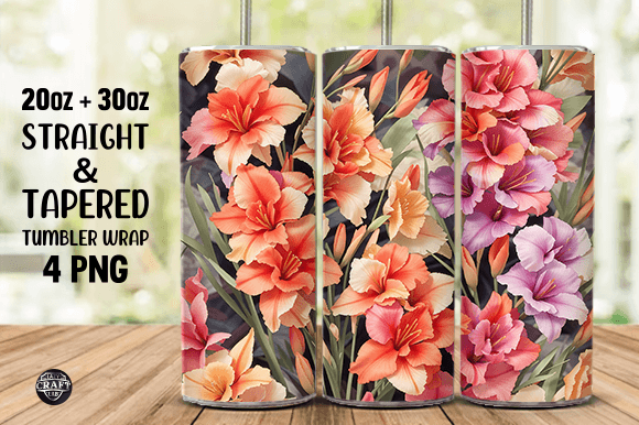 Watercolor Gladiolus Flowers Tumbler PNG