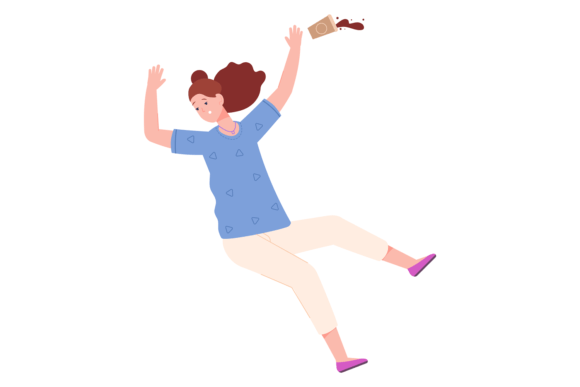 Woman Slip on Floor. Falling Person Drop